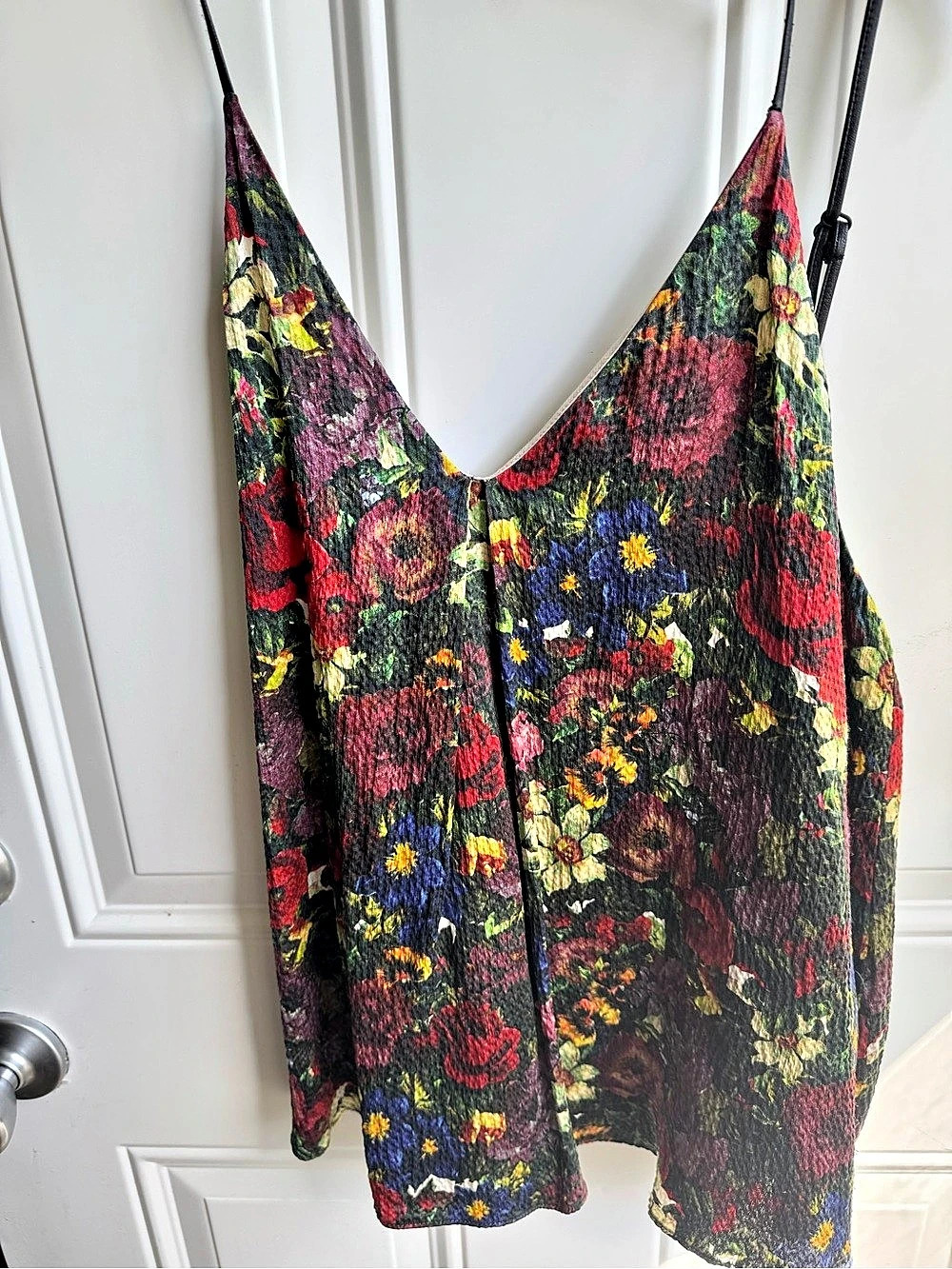 alice + olivia Floral Adjustable Strap Tank in Black & Multicolor